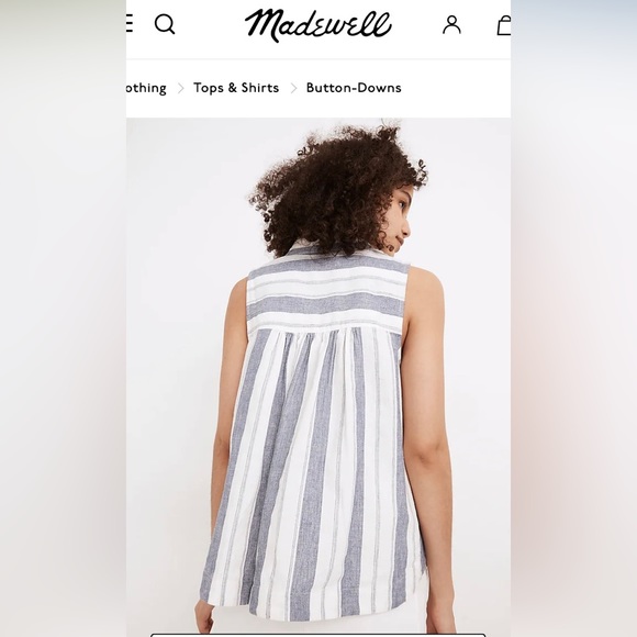 Madewell Linen/ Cotton Tops Striped Sleeveless Shirt women’s size L - Picture 7 of 13